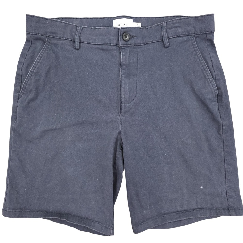 Topman Shorts Mens 32 Navy Blue Chino Slim Stretch Casual‎ Summer Lightweight